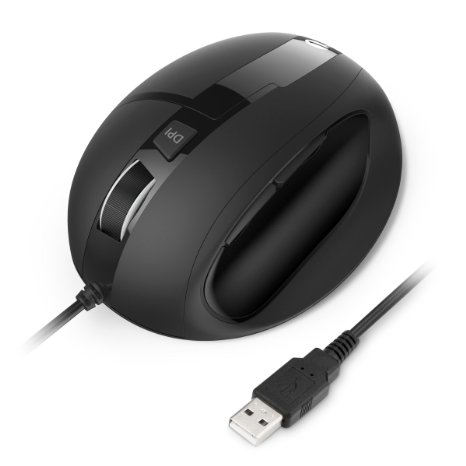 1byone Ergonomic USB Wired Optical Mouse with Adjustable DPI and LED lights, 6 Buttons, Black