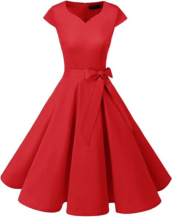 DRESSTELLS Women's Vintage Tea Dress Prom Swing Cocktail Party Dress with Cap-Sleeves