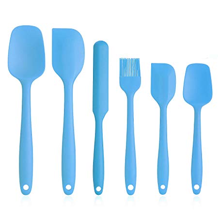 Silicone Spatula Set - 6 Piece Non-Stick Rubber Spatula Set with Stainless Steel Core - Heat-Resistant Spatula Kitchen Utensils Set for Cooking, Baking and Mixing - Blue