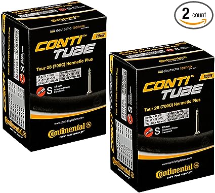 Continental Hermetic Plus Bike Tubes Tour 28-700x32-47c Inner Tubes - 42mm Presta Valve (Pack of 2 Tubes)