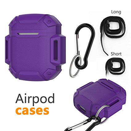 AirPods Charging Case Waterproof Protective Shock Resistant Silicone Cover Sports Design with Hard Sleeve and Keychain for Apple Airpods(Purple)