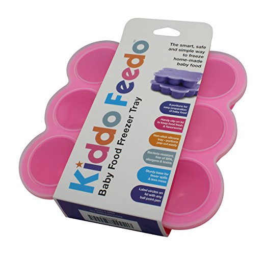 KIDDO FEEDO Multiportion Baby Freezer Storage – FDA Approved Silicone Freezer Tray Container with Clip-on Lid - BPA Free – 9x2.6oz pods - FREE eBook by Author/Dietitian, - Pink