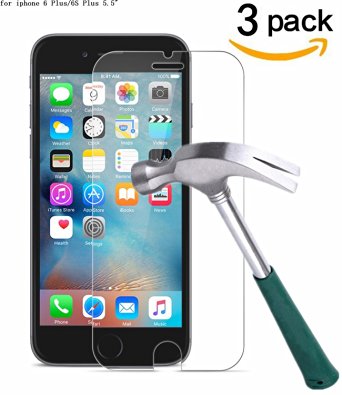 iPhone 6S Plus Screen Protector,TANTEK [3D Touch Compatible][Anti-Bubble][HD Ultra Clear]Premium Tempered Glass Screen Protector for Apple iPhone 6/6S Plus (5.5 inch ONLY),[Lifetime Warranty]-[3Pack]