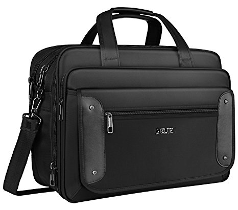 17 inch Laptop Bag, Travel Briefcase with Organizer, Expandable Large Hybrid Shoulder Bag, Water Resisatant Business Messenger Briefcases for Men Fits 17.3 Inch Laptop, Computer, Tablet-Black