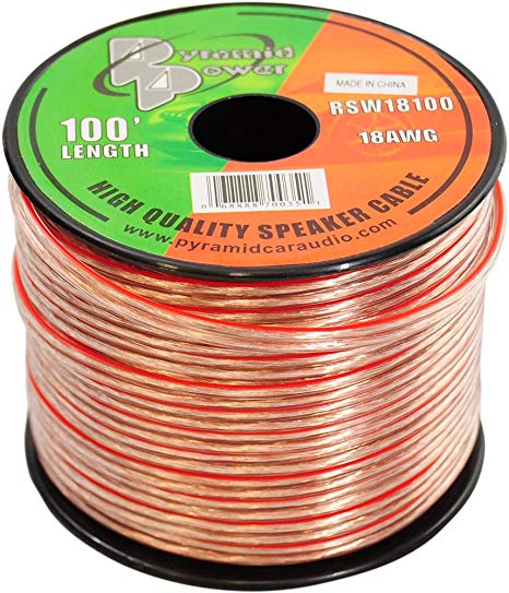 100ft 18 Gauge Speaker Wire - Copper Cable in Spool for Connecting Audio Stereo to Amplifier, Surround Sound System, TV Home Theater and Car Stereo - RSW18100
