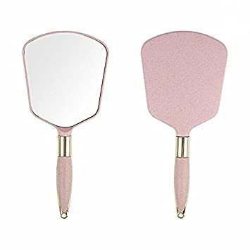 Handheld Mirror with Handle, for Vanity Makeup Home Salon Travel Use (Square, Pink)