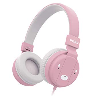 Kids Headphones, Wotmic Wired Headset Foldable Children On Ear Headphones with Adjustable Headband, Stereo Sound,3.5mm Jack for iPad Cellphones Airplane School-Pink