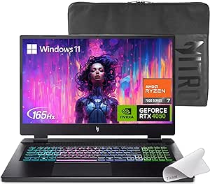 acer Nitro 17 Gaming Laptop - 17.3" FHD 165Hz IPS Display, 32GB DDR5, 1TB SSD, AMD Ryzen 7 7840HS Octa-Core CPU (Up to 5.1GHz), NVIDIA GeForce RTX 4050 GPU, Win 11 Home, w/Mouse Pad