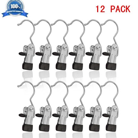 Cy3Lf Set of 12 Portable Laundry Hook Hanging Clothes Pins Stainless steel Travel Home clothing Boot Hanger Hold Clips