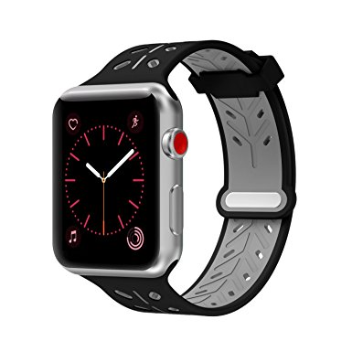 Yearscase New Style 42MM Soft Silicone Sport Strap Replacement Wristband Bracelet for Apple Watch Series 1 / 2 / 3, Nike , Sport, Edition (Black / Gray)