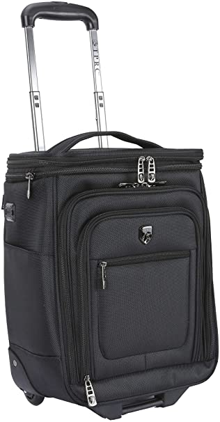 Travelers Club Top Expandable +50% Capacity Luggage with USB Port, Black, 17" Underseat Carry-On