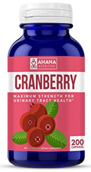 Ahana Nutrition Cranberry Pills - Natural Supplement for Urinary Tract Infections, Bladder Health & UTI Support - 25,000 mg of Fresh Cranberries Per Capsule (200ct)