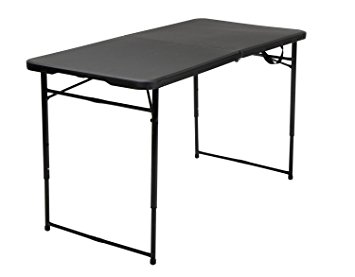 Cosco Products Indoor Outdoor Adjustable Height Center Fold Tailgate Table with Carrying Handle, 4', Black