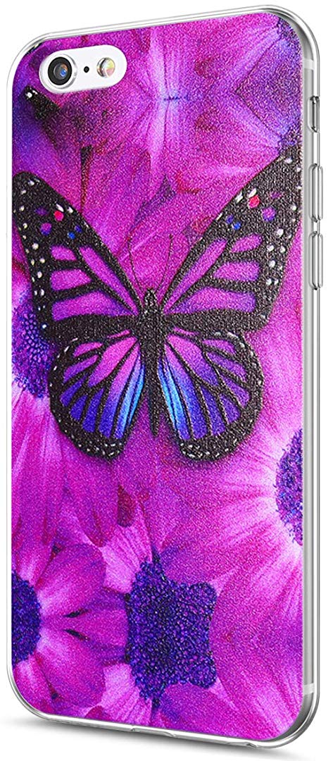 Compatible with iPhone 6 Case,iPhone 6S Case,ikasus Thin Shockproof Soft Back Protective Cover Crystal Clear TPU Silicone Rubber Bumper Back Protective Cover Case for iPhone 6/6S 4.7",Purple Butterfly