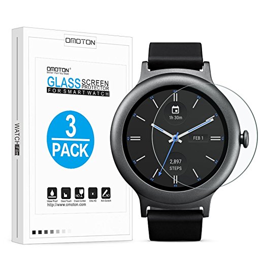 [3 Pack] LG Watch Style Screen Protector - OMOTON Tempered Glass Screen Protector for LG Watch Style Smart Watch 2017 with [Scratch Resistant][Crystal Clear][Bubble-Free]