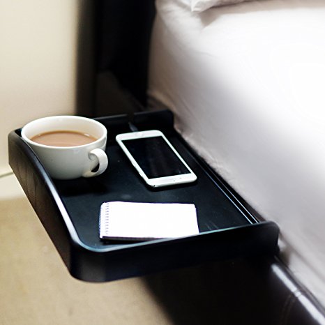 Bedside Shelf Clip On Attachable Tray Table with Built in Cup Holder and Phone Cable Slot with Raised Sides Ideal for Students