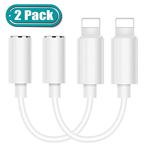 (2 Pack) Headphones Adapter to 3.5mm Earbuds Jack Adapter Aux Cable Earphones/Headsets Converter Accessories Support motion Compatible with iPhone Xs Max/XR/X/8/8 Plus/7/7 Plus/ipad/iPod