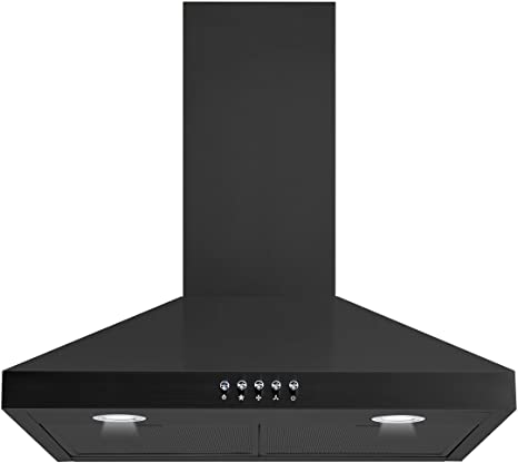 Winflo 30 In. Convertible Wall Mount Range Hood in Black with Black Mesh Filters and Push Button Control