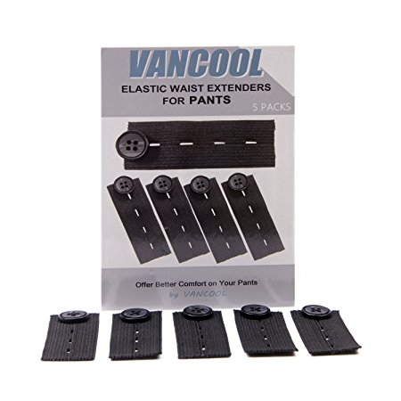 Vancool 5-Pack Adjustable Elastic Pants Waist Extender, 4 Button Holes