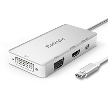 USB C Multiport Adapter,Belinda USB-C TO HDMI DVI VGA Mini displayport 4K Adapter Converter With Aluminium Case for 2017 MacBook Pro