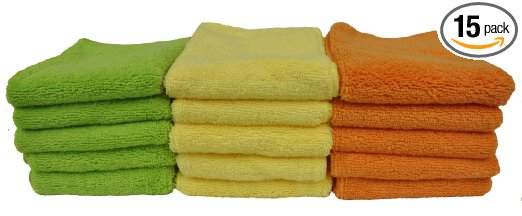 Eurow Microfiber 14in x 17in 270 GSM Cleaning Towels 3 Colors 15-Pack