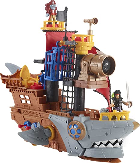 Fisher-Price Imaginext Pirate Ship Playset with Shark Bite Action, Launcher and Jail Cell, Pirate Toys in Frustration-Free Package