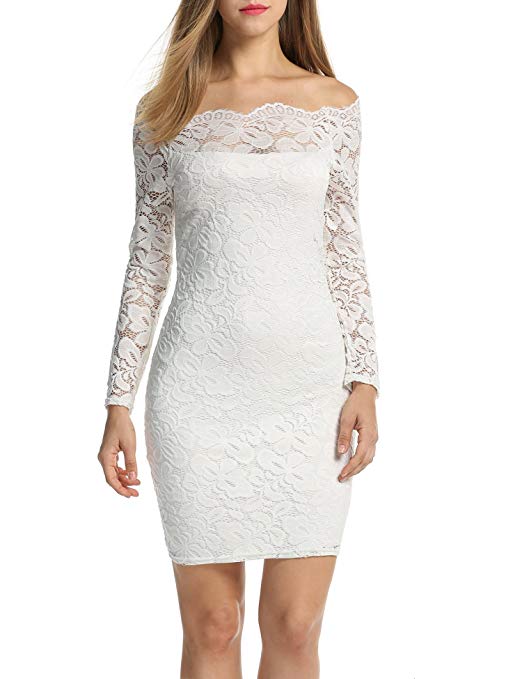 ACEVOG Women's Off Shoulder Lace Dress Long Sleeve Bodycon Cocktail Party Wedding Dresses