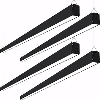 hykolity 8FT Linkable LED Linear Light, 80W 9200lm 3000K/4000K/5000K CCT Selectable, 0-10V Dimmable Architectural LED Suspension Office Lighting Fixture for Market, Garage, ETL,4 Pack-Black