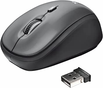 Trust Yvi Wireless Mouse for Computer and Laptop with USB Micro Receiver, 800/1600 DPI, for Left and Right Handed Users – Optical Compact Cordless Mouse - Black