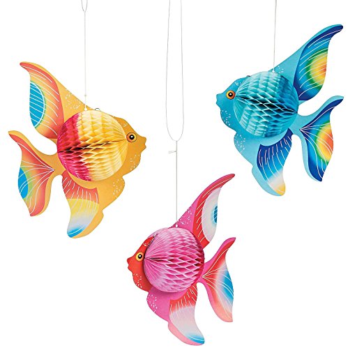 Fun Express - 10" Tissue TROPICAL FISH Decorations (1-Pack of 6)