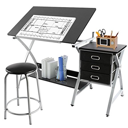 Yaheetech Adjustable Drafting Table Art & Craft Drawing Desk Art Hobby Folding w/Stool