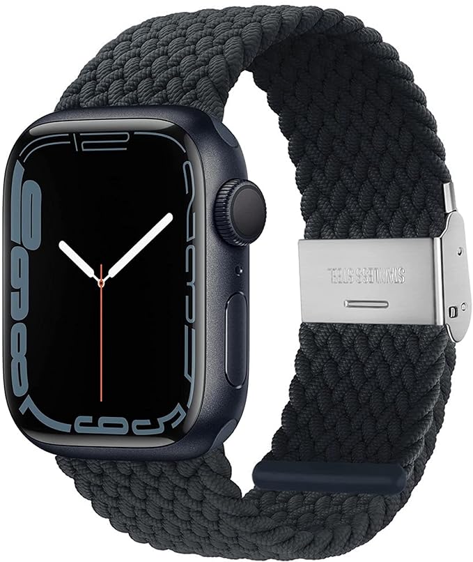 Sounce Solo Cotton Braided Bands Compatible with Apple Watch Strap, Loop Buckle Fit Strap for iWatch Series 8 7 6 5 4 3 2 SE [Watch NOT Included] (42MM 44MM 45MM / 49MM Ultra, Black)