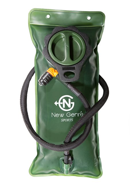 Hydration Bladder Water Backpack By NewGenré Sports - 100 Oz /3 Lt Capacity Army Green Liquid Reservoir /w Detachable Insulated Tube - Ideal For Running, Hiking, Cycling, Camping & Outdoor Activities