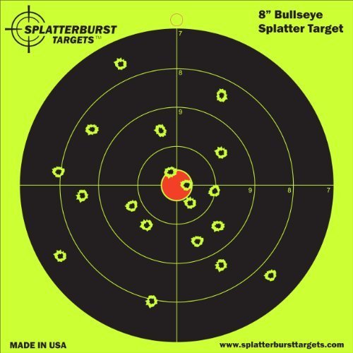 100 Pack - 8" Bullseye Splatterburst Target - Instantly See Your Shots Burst Bright Florescent Yellow Upon Impact!