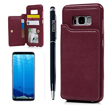 Galaxy S8 Plus Case, Wallet PU Leather Case Protective Shell Magnetic Detachable Slim Back Cover Card Holder Slot Magnetic Detachable Wrist Strap TPU Black Case for Samsung Galaxy S8 Plus by Gala- Red