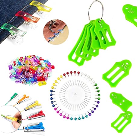 YICBOR Bias Tape Maker Set Comes with 40pcs Sewing Pins, 25pcs Sewing Clips and 10pcs Multi-Sizes Folding Fabric and Biasing Strips Roll Tool Set (Green)