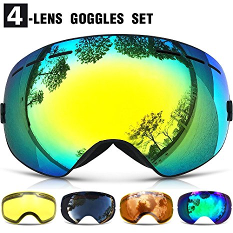 Zionor Snowmobile Snowboard Skate Ski Goggles with Detachable Lens