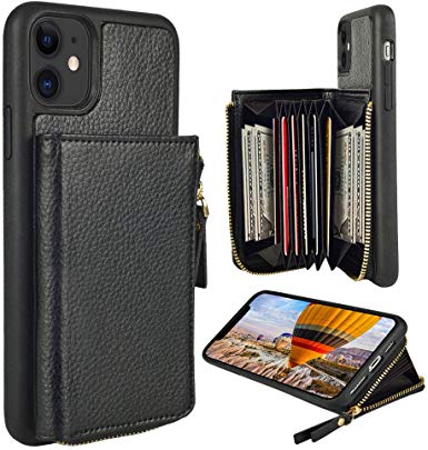 iPhone 11 Wallet Case, ZVE iPhone 11 Case with Credit Card ID Card Holder Slot Money Pocket Protective Leather Cover Zipper Wallet Case TPU Bumper Designed for iPhone 11 6.1 inch (2019) - Black