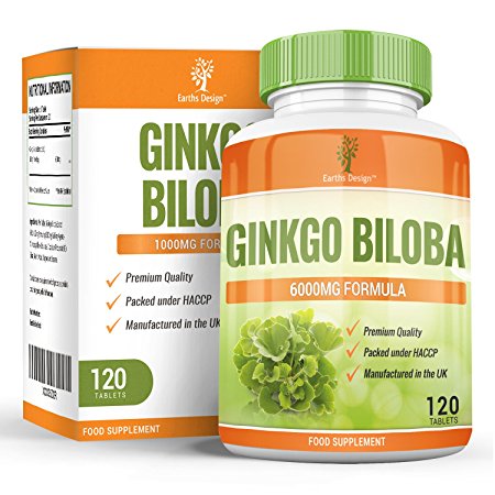 Ginkgo Biloba 6000mg - Ginkgo Leaf Extract - Suitable for Vegetarians- 120 Tablets (4 Month Supply) by Earths Design