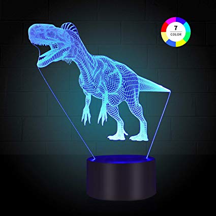 3D Night Light for Kids, Illusion Lamp Smart Touch 7 Colors Changing Table Desk Bedroom Deco Optical Illusion Lamps As a Gift Ideas for Boys or Girls (Dinosaur)