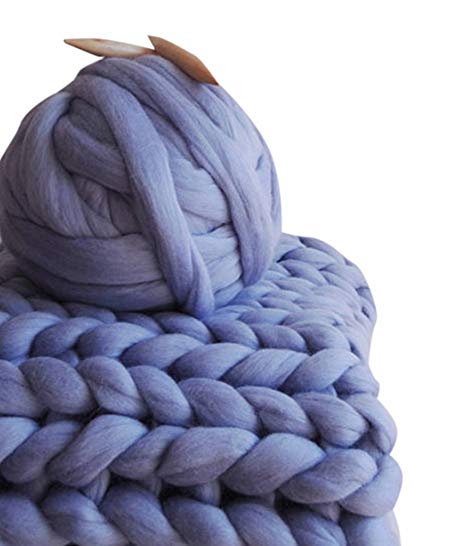 HomeModa Studio 100% Non-Mulesed Chunky Wool Yarn Big chunky Yarn Massive Yarn Extreme Arm Knitting Giant Chunky Knit Blankets Throws Grey White (250g, Violet)