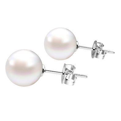 Uhibros Sterling Silver Freshwater Pearl Earrings Studs Round Ball 8mm with High Luster