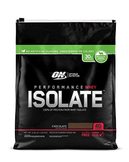 OPTIMUM NUTRITION Performance Whey Isolate Protein Powder, Naturally Flavored Chocolate, 40 Servings