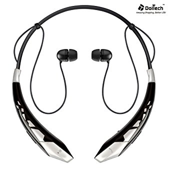 Bluetooth Headset DolTech Neckband Sports Bluetooth Running Headphones Stereo Earbuds with Mic (10 Hours Play Time, Bluetooth 4.1, Noise Cancelling, Sweatproof) -904 Black Silver