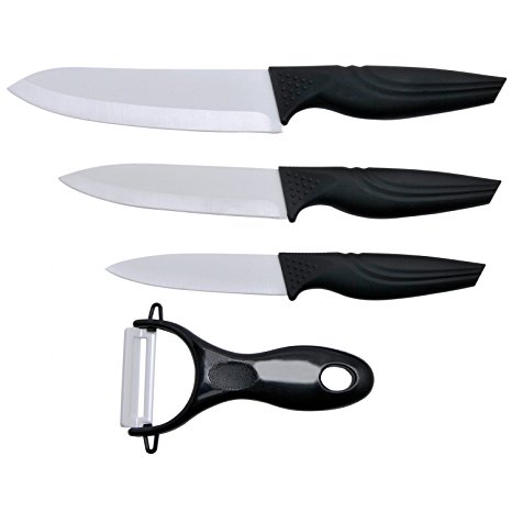 Chef Kitchen Knife Set,iHOVEN 3 Pieces Cutlery Kitchen Knives Kit Sets for Cutting Fruits Vegetables & Meats with a Fruit Peeler  (Black)