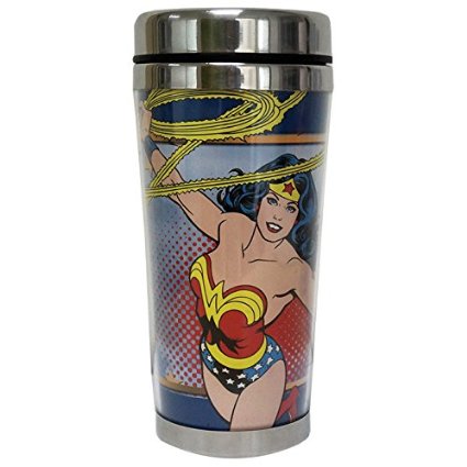 Westland Giftware Stainless Steel and Acrylic Travel Mug, Wonder Woman, 16 oz., Multicolor