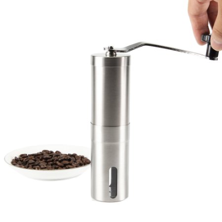 CoZroom Ceramic Burr Manual Coffee Grinder, Portable Coffee Mill- Stainless Steel Portable, Adjustable Aero press Compatible (Silver)