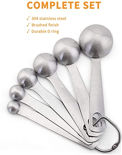 Heavy Duty 18/8 Stainless Steel Measuring Spoons, 6 Piece Dry and Liquid Ingredients Measuring Tool