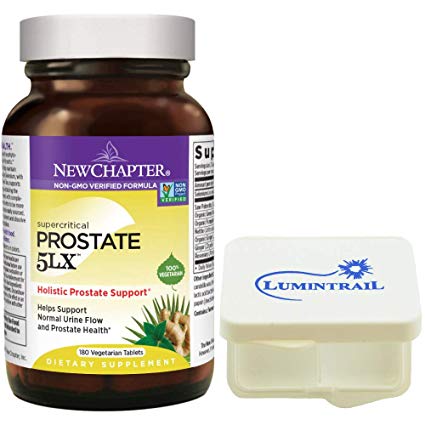 New Chapter Prostate 5LX  Supplement for Men with Saw Palmetto - 180 Vegetarian Capsules Bundle with a Lumintrail Pill Case