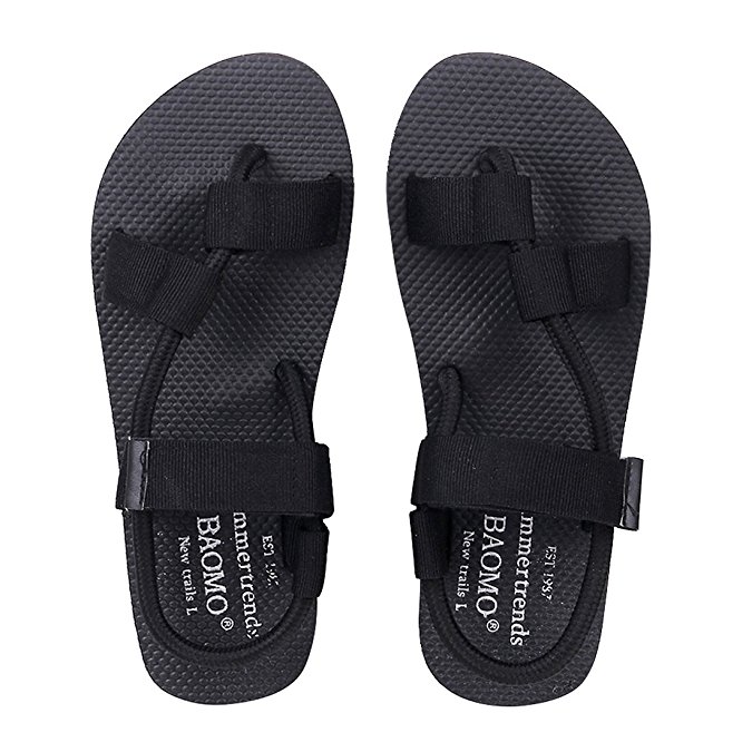 Flat Summer Sandals Black Strap Flip Flops Comfortable Hook and Loop Beach Sandal For Women